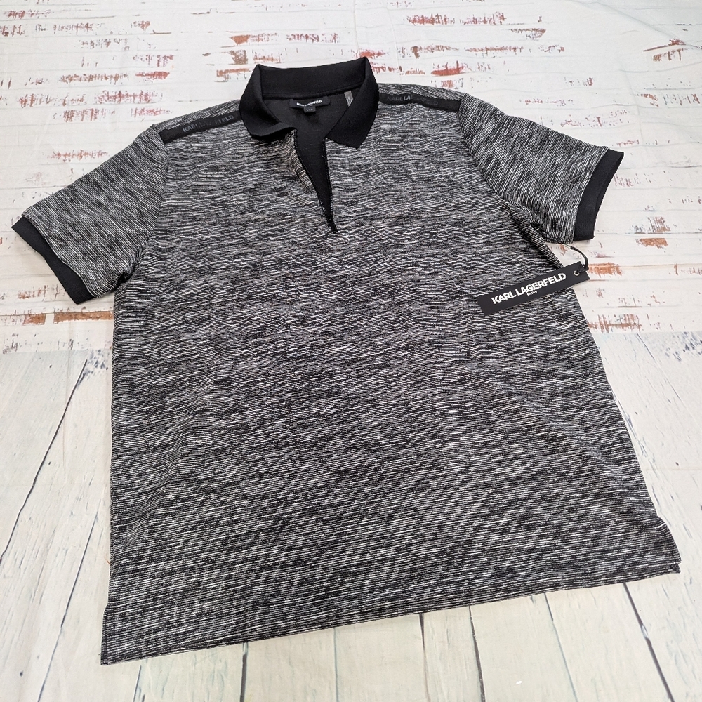 Karl Lagerfeld Black and Gray Polo Shirt